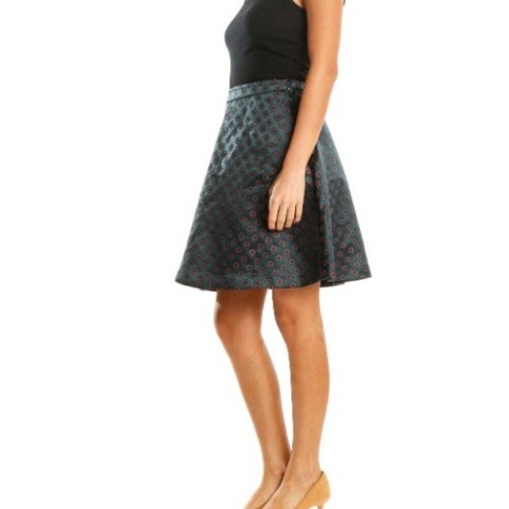 Ann Taylor LOFT Size 12 A-Line Skirt Green Floral Sateen Knee Length Flare New - Picture 6 of 9